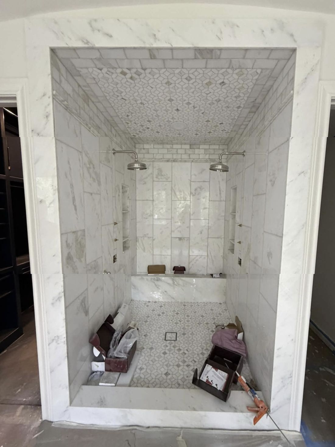 Marble walk-in shower, in progress